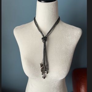 Vintage Guess dark silver knot, chains and hearts necklace GUC
